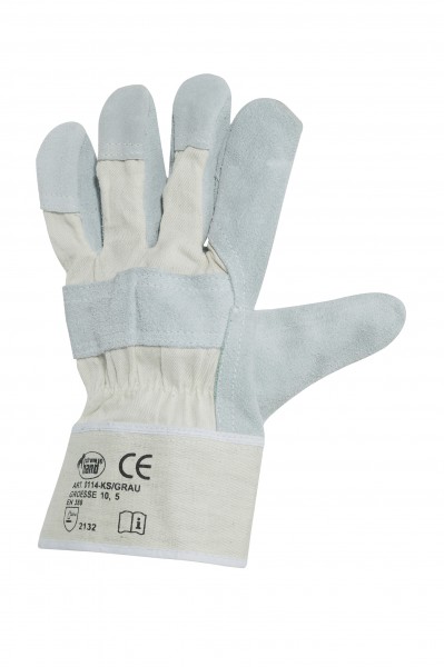 arbeit-leder-rindspaltleder-grau-segeltuch-stulpe-drell-gefuettert-baumwolle-baumwollruecken-doppelnaht-handschuhe-hsw91255